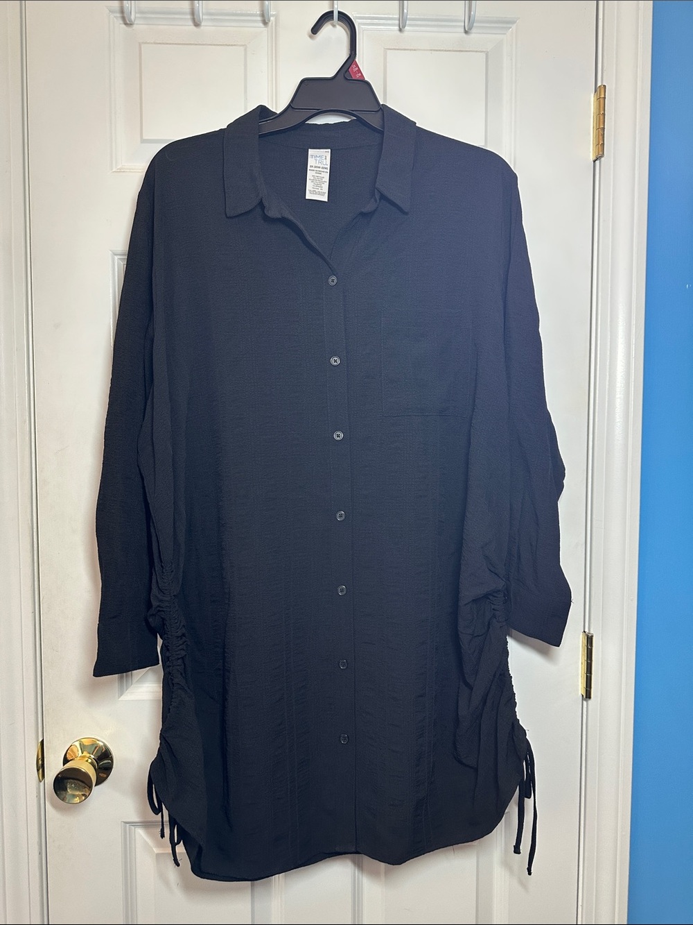 NWT Time & Tru Black Cinched Side Shirt/Cover Up Sz 2X 20W-22W